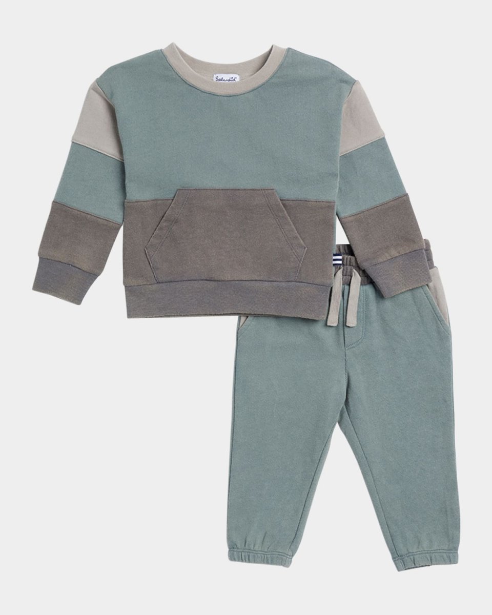 Boy's Washed Colorblock Sweatshirt & Joggers Set, Size 3